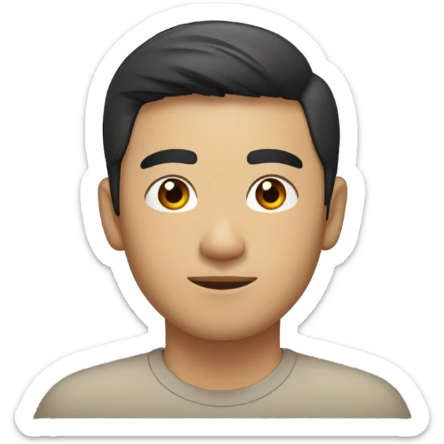 A head and shoulders shot of a 32 year old Asian man, with short black hair,   with brown eyes wearing a t-shirt. sticker