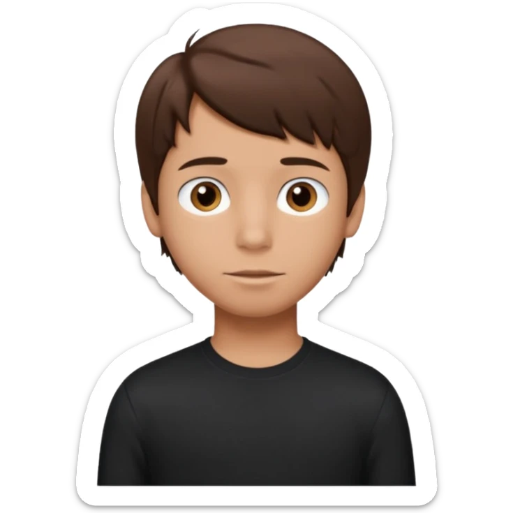 Boy with tan skin, brown hair, hair like Rodrick heffley, black long sleeve shirt, brown eyes sticker