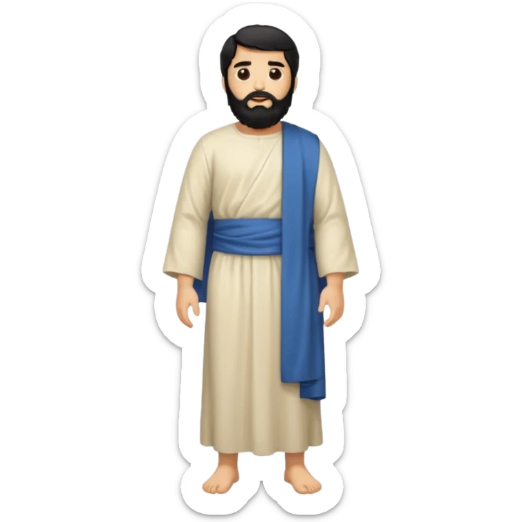 fullbody, head-to-toe, Jesus's apostle Thomas, black hair and black beard, arms down, normal emoji style sticker