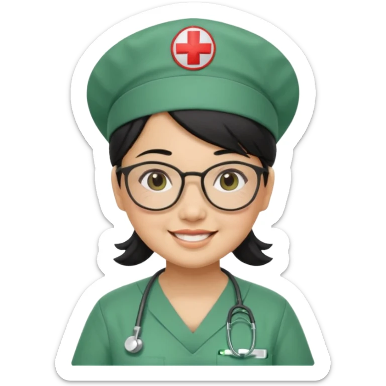 Open


Open


Open


Open
FILIPINA FEMALE NURSE, CHUBBY, BLACK HAIR, WITH GLASSES, GREEN SCRUBS, AND CAP, SMILING sticker