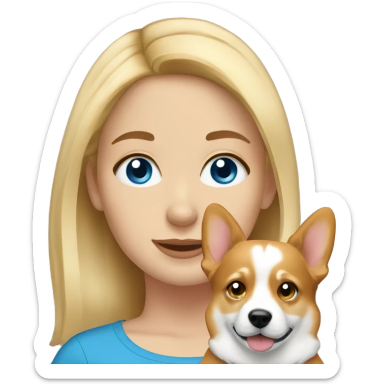 Blonde hair and blue eyed girl with a corgi sticker
