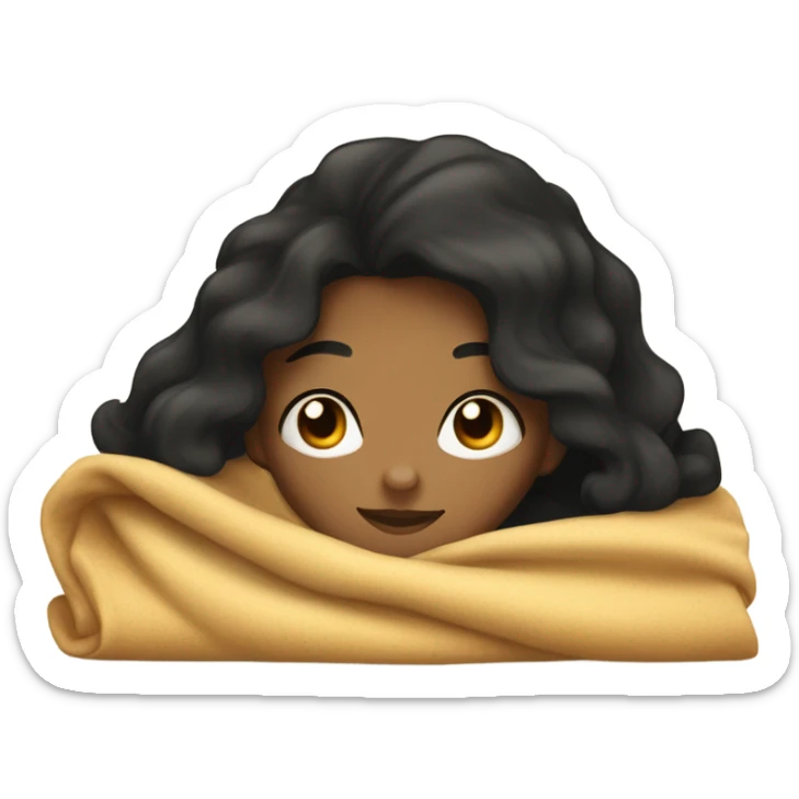 A girl tanned skin with wavy black hair and black eyes under the blanket sticker