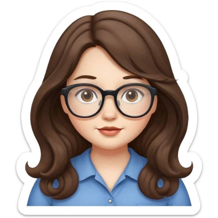 pale brunette long wavy hair pretty chubby girl with glasses  sticker