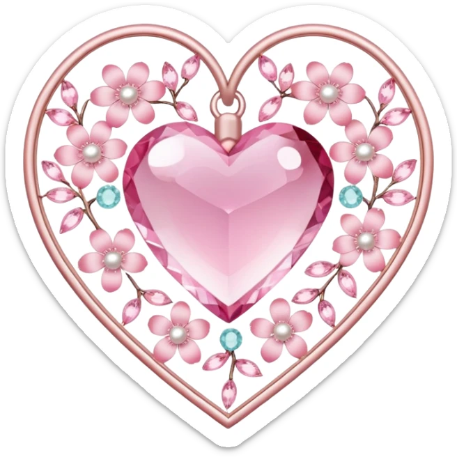 Sakura flower heart Cœur pastel suncatchers gemstones beads pearls crystals sticker