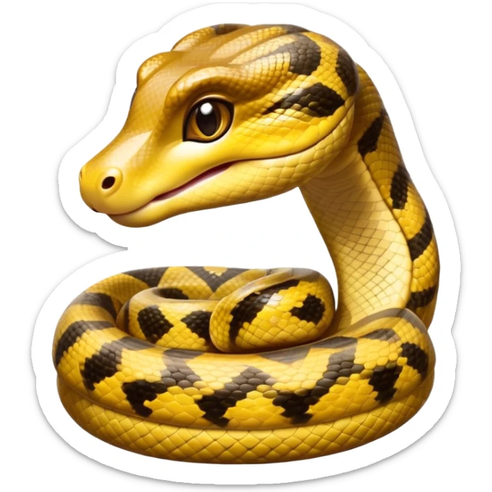 cinematic-cute-anaconda-portrait-emoji,-head-tilted-playfully-and-inquisitively,-with-a-sleek,-shimmering-body-adorned-with-detailed-scale-sriped patterns-and-round,-sparkling-eyes-full-of-wonder,-simplified-yet-irresistibly-adorable-features sticker