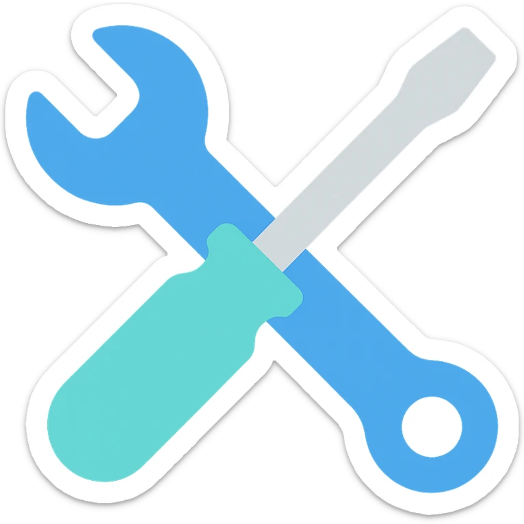 Wrench and screwdriver crossed, flat emoji style, outline with blue and turquoise colors sticker