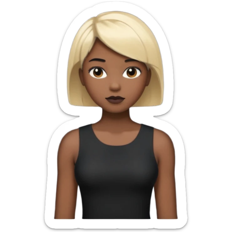 Blonde woman, black, tight, sleveless Dress, man black cut sticker