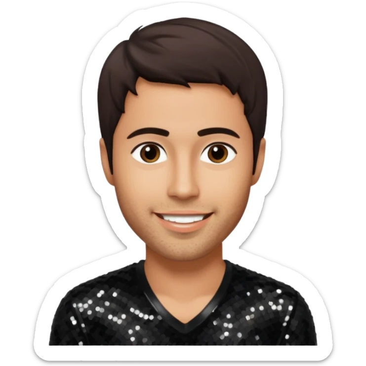 Enrique Iglesias with dark brown hair, black sequin outfit sticker