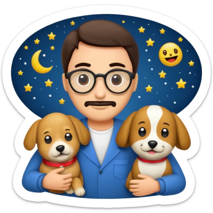 crea un emoji de buenas noches con texto : Javier un profesor y Tobi q sea un perro sticker