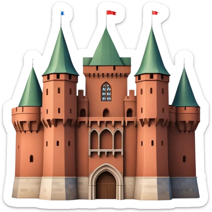 Cinematic Realistic Malbork Castle Landmark Emoji, depicted as an imposing medieval fortress rendered with rich detail and dramatic, historic lighting. sticker