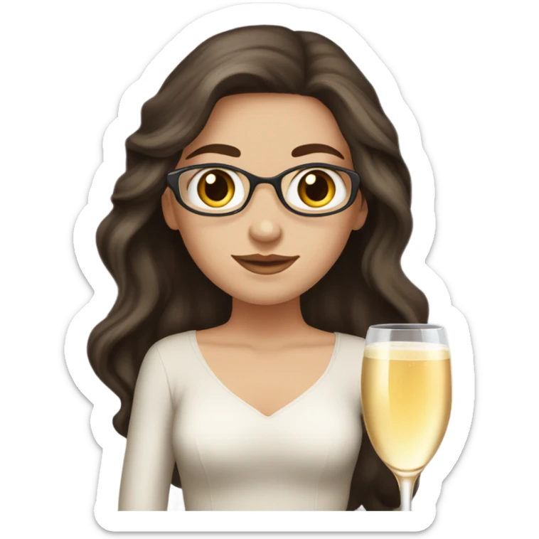 White girl with long dark brown hair and brown eyes with glass of champagne  sticker