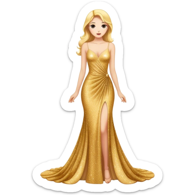 long gown dress made out of golden glitter sticker