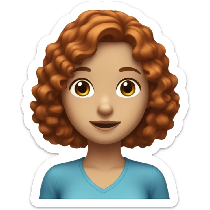 girl shoulder length auburn wavy to curly shoulder length hair blue eyes sticker