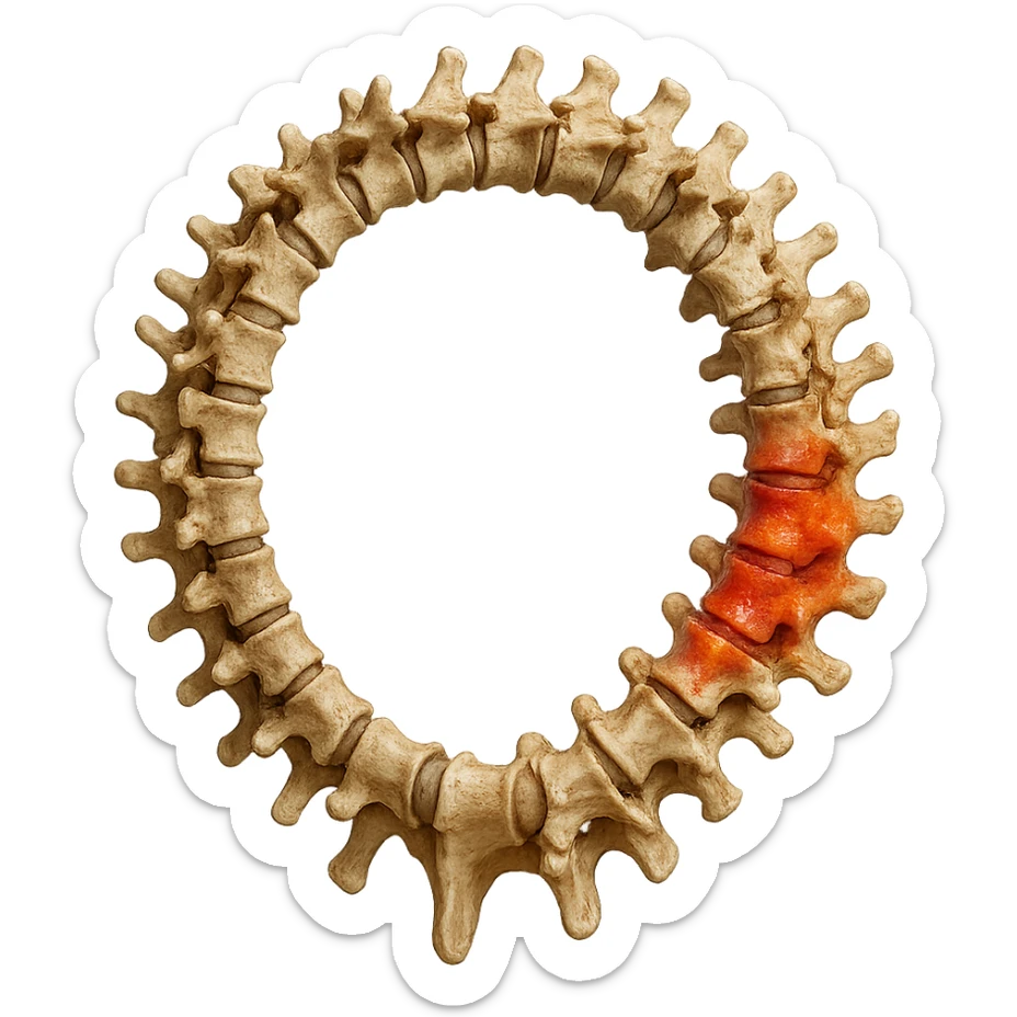 SPINA DORSALE ANATOMICA UMANA REALISTICA infiammata CHIUSA A CERCHIO, iperrealistica 4k, non disegnata sticker