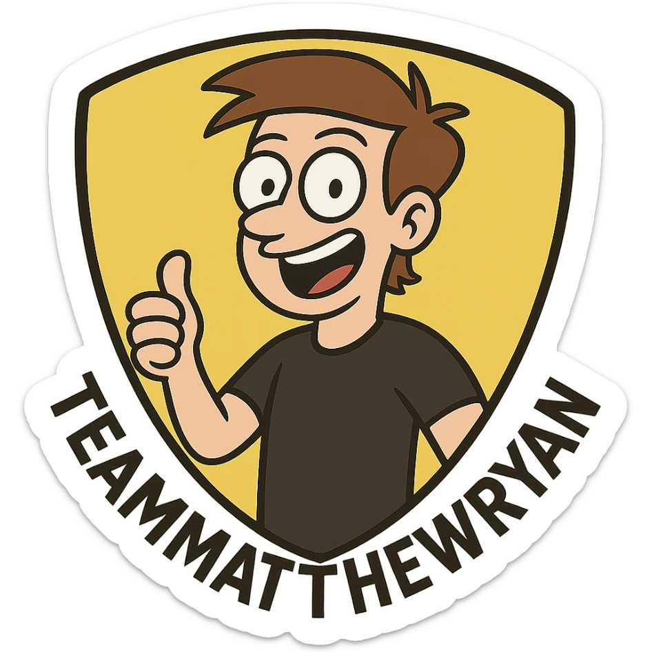 TeamMatthewRyan as a luxury sports car logo inspired by Lamborghini, flat-toon style sticker