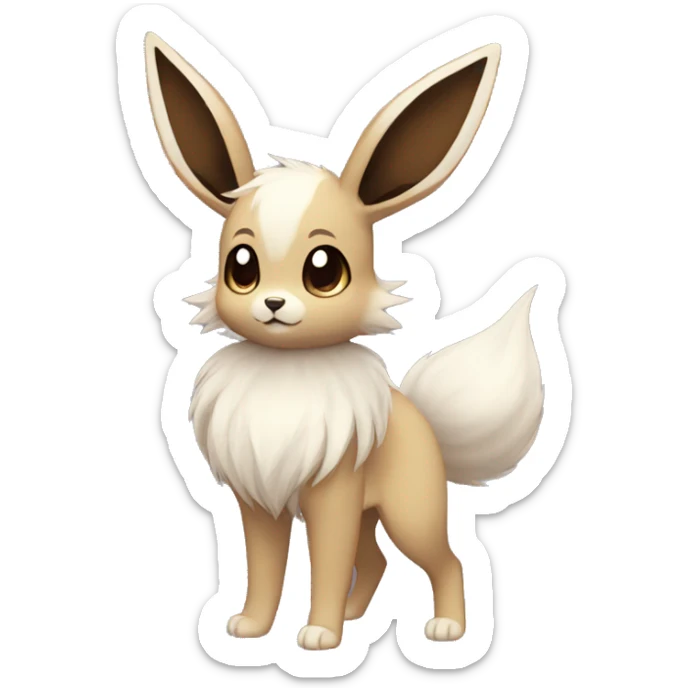 Kawaii Pale Shiny Eevee with dark brown long emo hair covering her eyes Full Body sticker