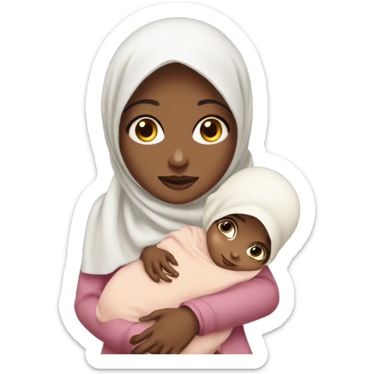 Pretty woman in hijab holding a cute baby with big eyes  sticker
