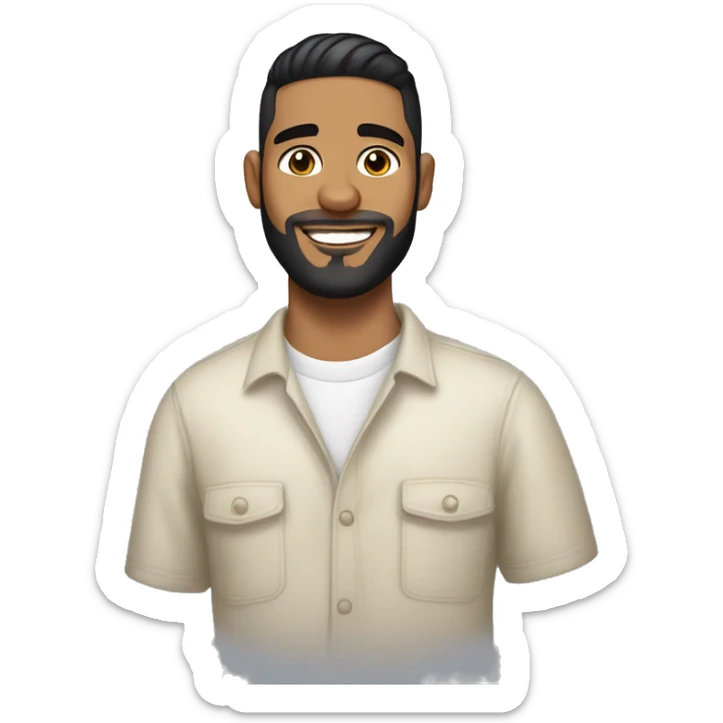 25 year latino guy with black crips hair with skin fade on the sides and full beard short hair, medium noes, dark brown eyes, little chuby smiling in a cool way sticker