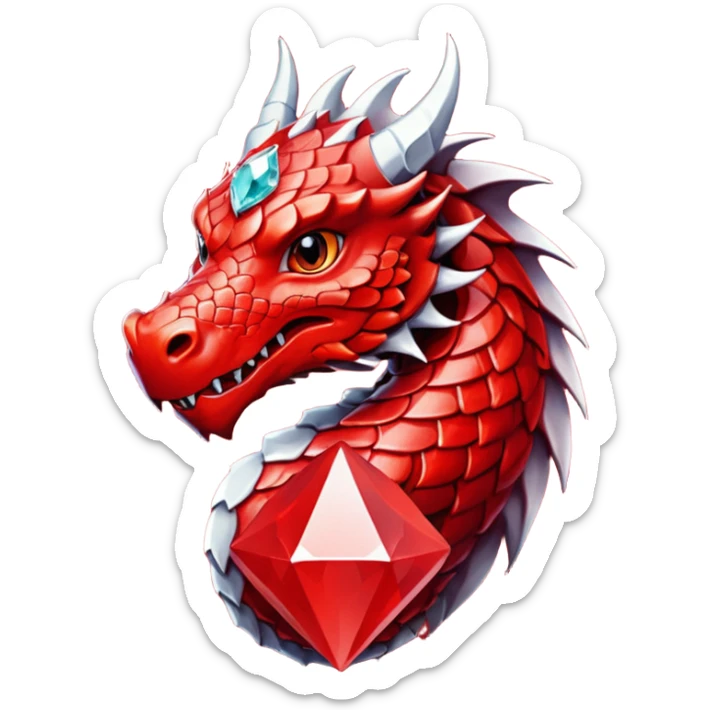 red dargon with the logo behind of a red cirlce with dimond shave with a cube red achritey sticker