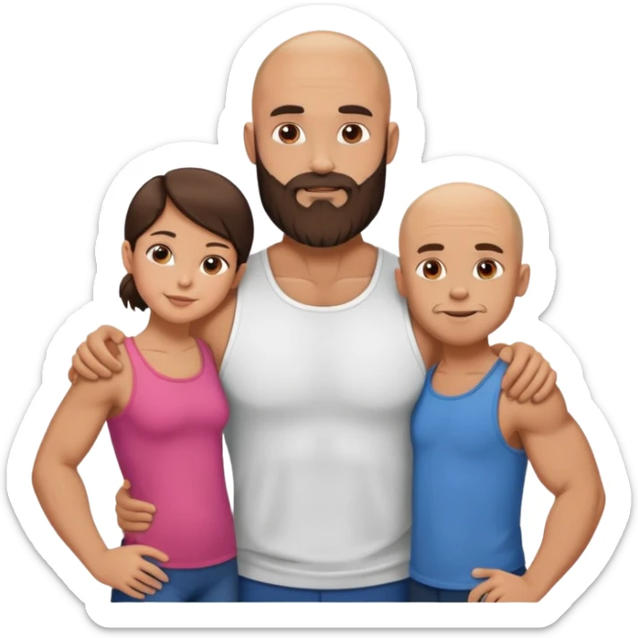 Muscular Bald man with a beard with his young fit brunette wife and their 3 sons sticker
