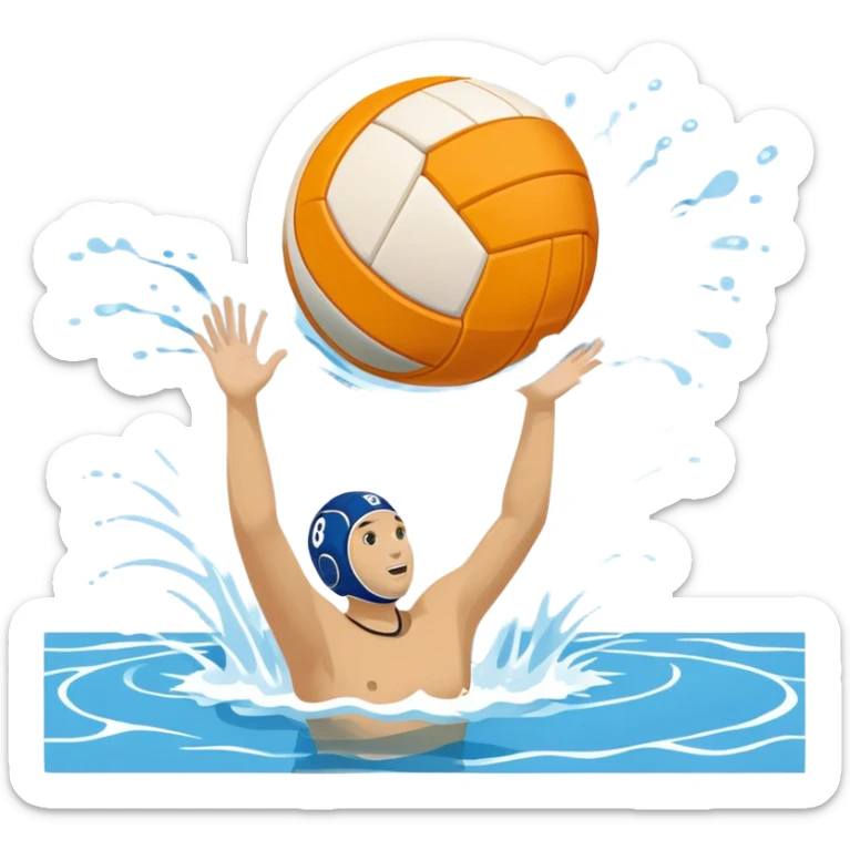 An icon showing a water polo ball floating on the surface of a pool, with a goal frame in the background, and water splashing around. The design captures the intensity of the game with visible ripples on the water. Transparent background highlights the excitement of water polo. sticker