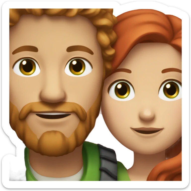 White man BROWN beard and BROWN eyes and BROWN hair hugging white woman with long RED hair and green eyes sticker