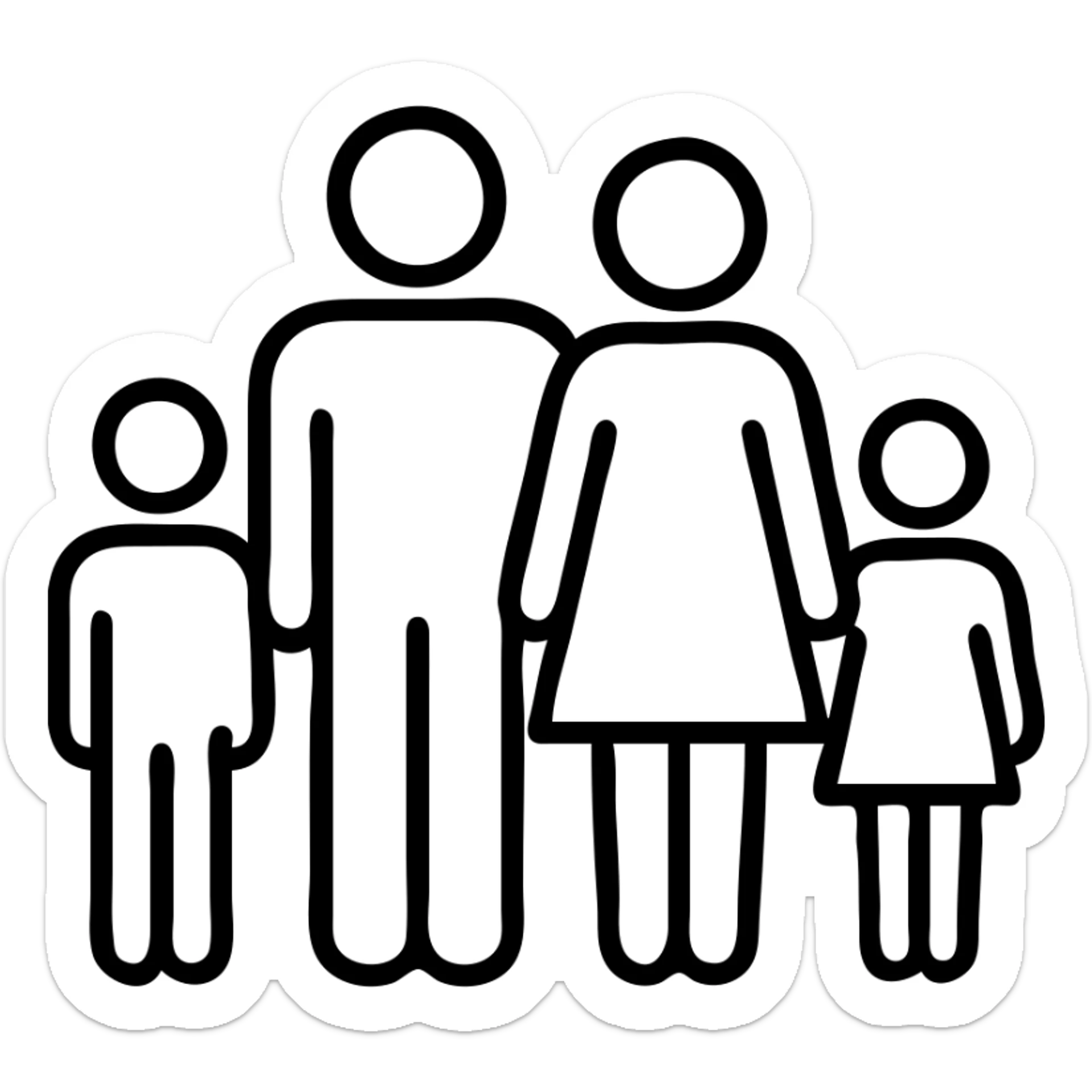 black outlined icon of a heterosexual couple with two boys, no fill sticker
