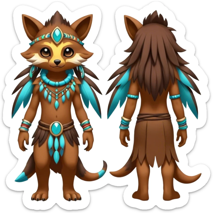 Anthro Sona Cool Edgy Cute Colorful Shy Shamanic Tribal Shiny Fakemon-Fantasy-Creature Full Body sticker