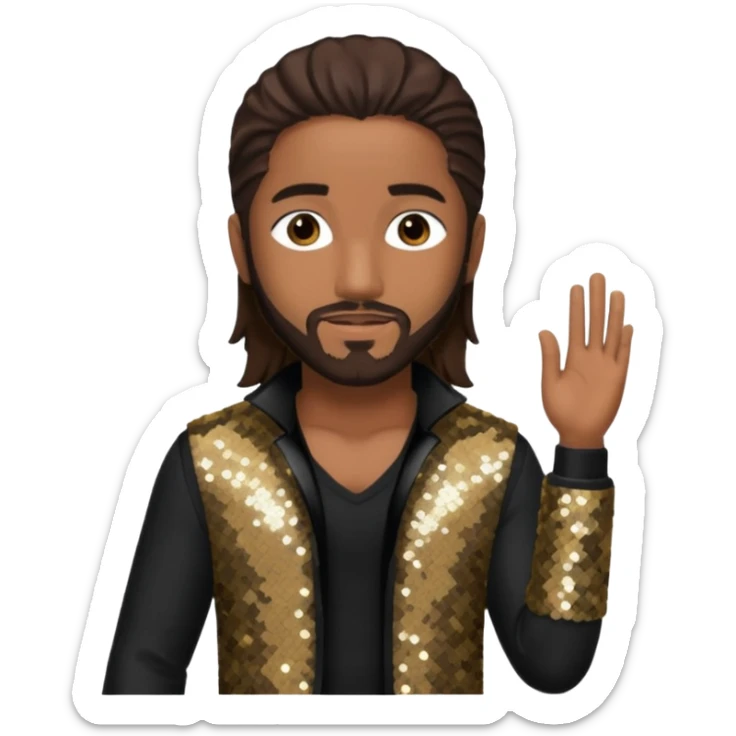 Omarion with long dark brown hair, dark brown sequin outfit sticker