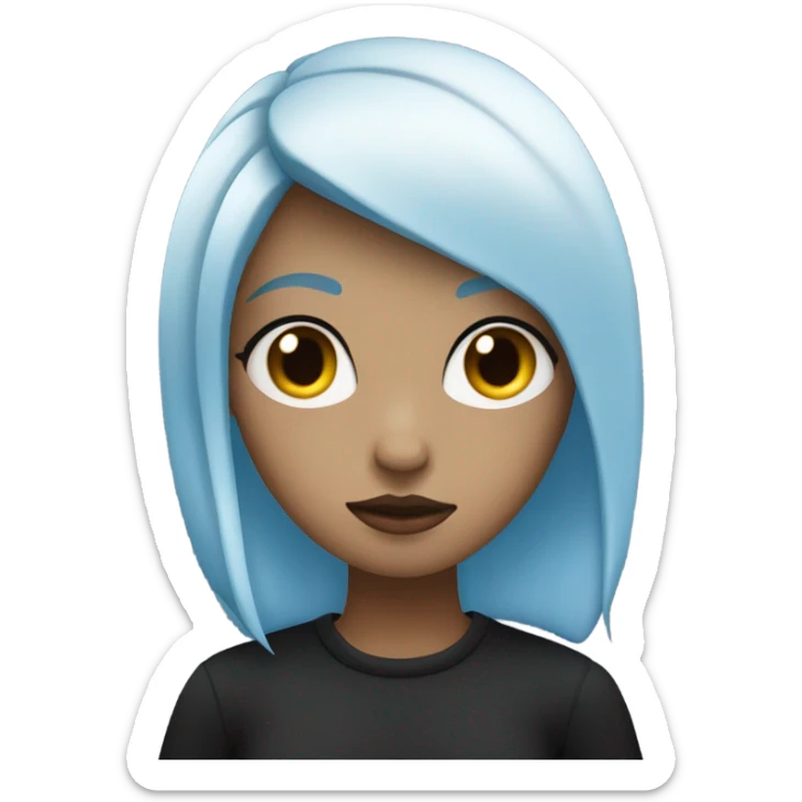 white skin girl with blue hair in black clothes thinking sticker