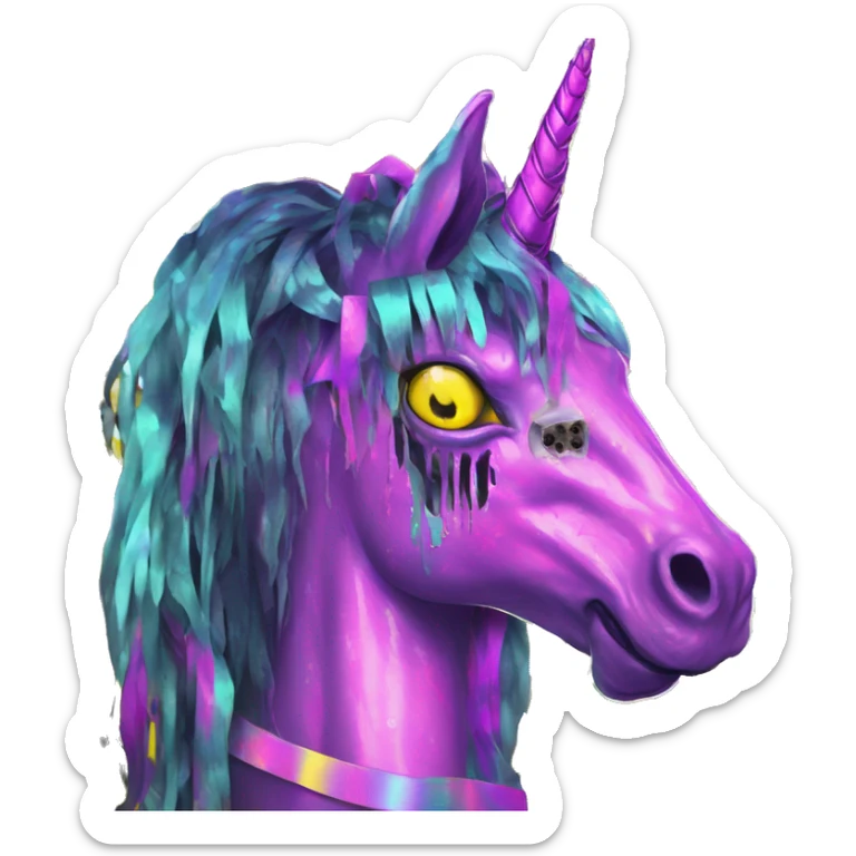 .Zombie_ punk Vaporwave black holographic oilslick zombie unicorn yellow caution tape sticker