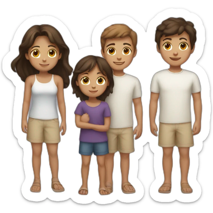 a tanned sister with brown hair, one white older brother with dark hair, one little brother with light hair sticker
