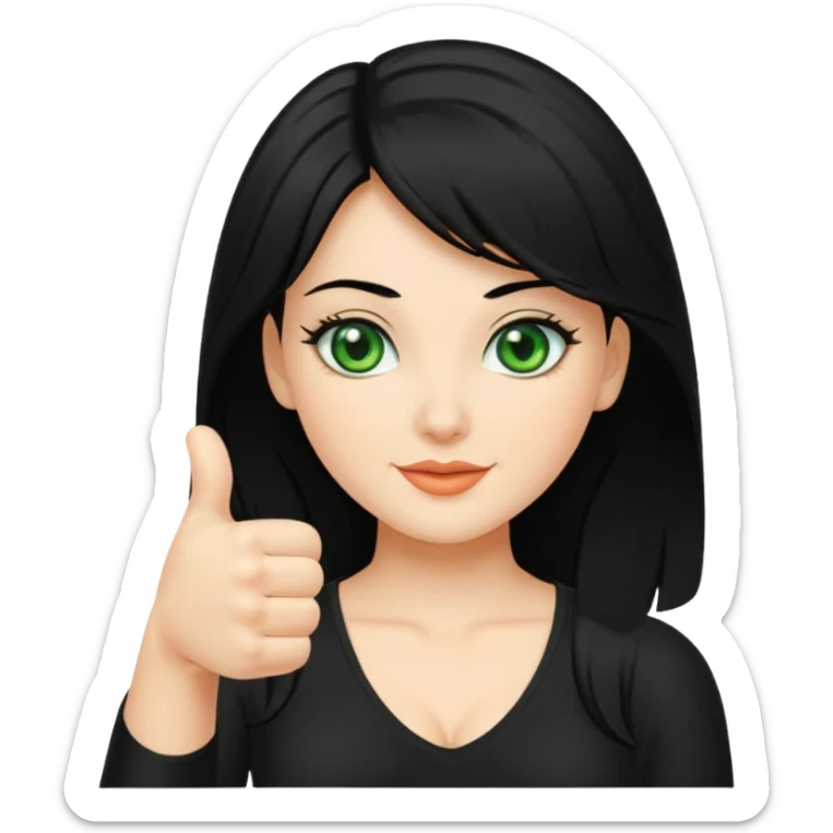 Sexy lady with black hair and green eyes thumbs up sticker