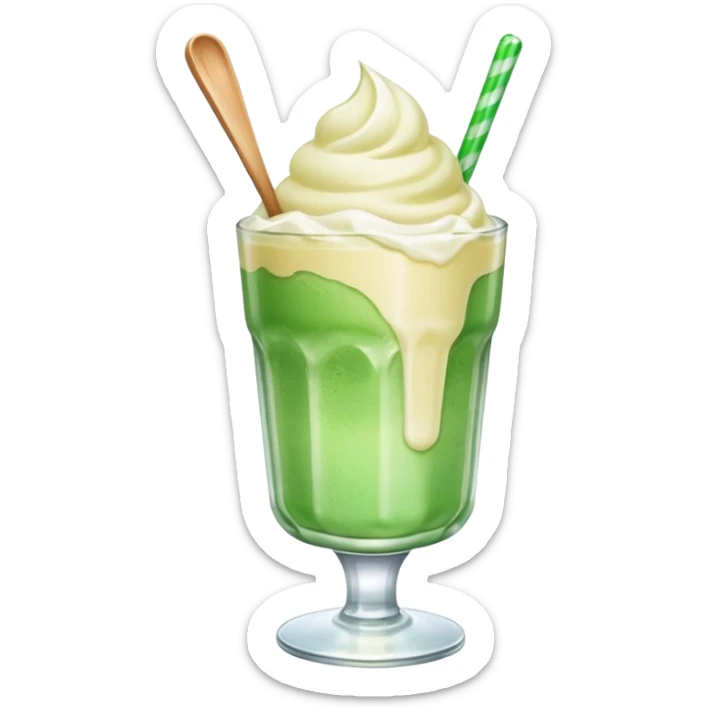 Japanese cream soda green on a glass with ice ice cream vanilla 1 scoop on top sticker