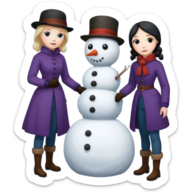 Virginia Poe and Maria Clemm 1800's full body building a snowman sticker