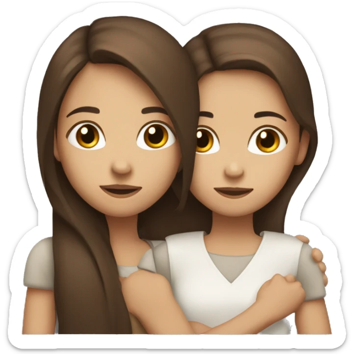 Two girls hugging one white skin  with long straight brown hair and the other with brown skin long dark brown hair  sticker