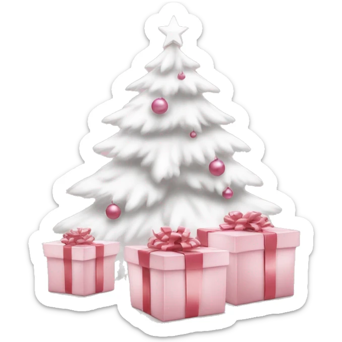 Light pink Christmas gifts under a white Christmas tree  sticker