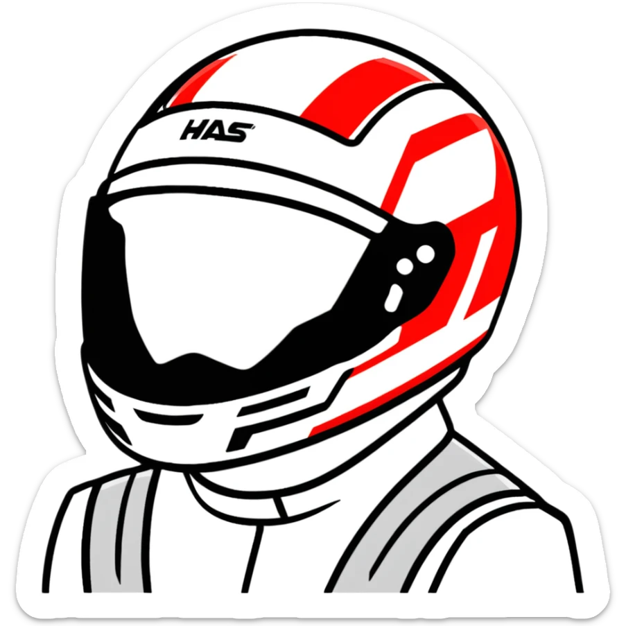 Kevin Magnussen, Danish F1 driver, with racing helmet, Haas team colors white and red sticker