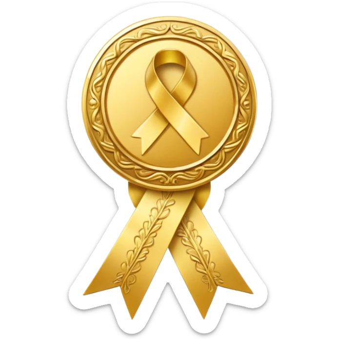 JUST THE CIRCLE  golden medal with a glossy finish, featuring a central gold awareness ribbon symbol sticker