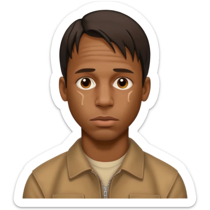 Create an iOS-style emoji of travis scott. Neutral facial expression, no emotion. Front-facing head only, clean Apple emoji aesthetic, smooth shading, simple shapes, no text, no accessories, plain background. sticker