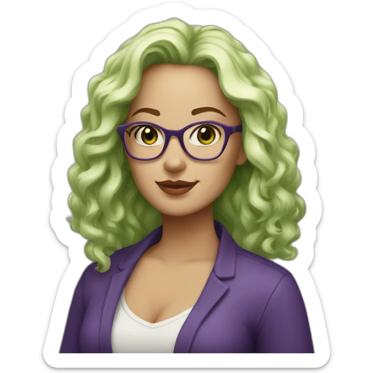 curvy-white-woman,wavy-purple-hair,green-eyes-square-glasses sticker