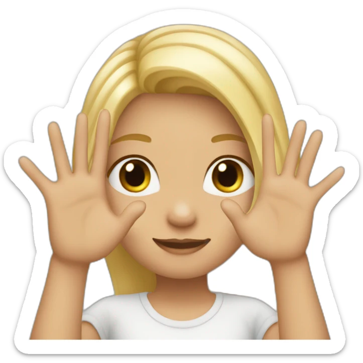 girl with blonde hair showing ONLY THREE out of five fingers up on her ONE hand sticker