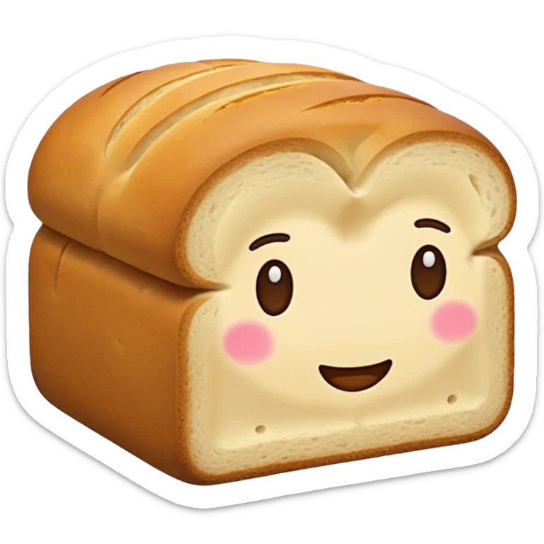 Emoji-style loaf of bread, flat design, simple and clean, no shading or folds, minimalistic, warm and appealing colors, centered on plain white or transparent background, high resolution sticker