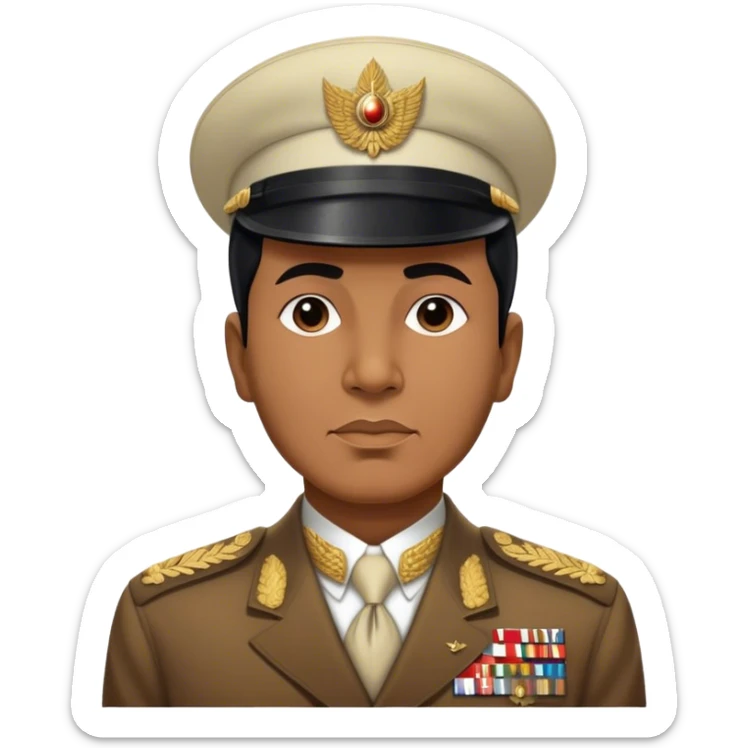 ​Cinematic Realistic Portrait of Sukarno, depicted in a lifelike, realistic style based on his iconic portrait, showcasing his thoughtful, charismatic expression in period attire, rendered with detailed textures and warm, evocative lighting that captures his pioneering spirit and national pride, sticker