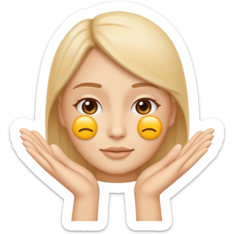 Minimal emoji representing reduced facial puffiness, soft hand gesture shaping the face contour, balanced and natural appearance, wellness-focused, simple and easy to understand
 sticker