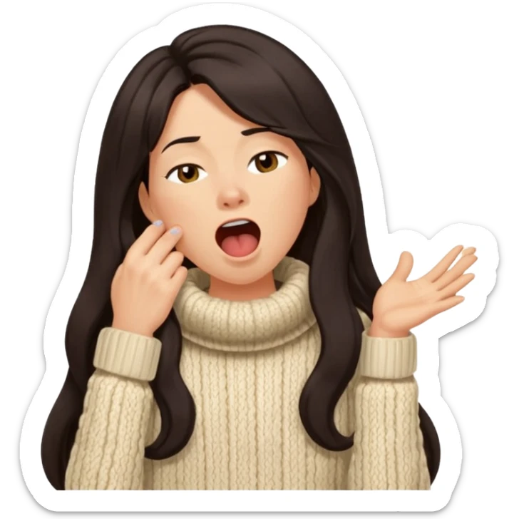 yawning dark long hair woman in sweater sticker