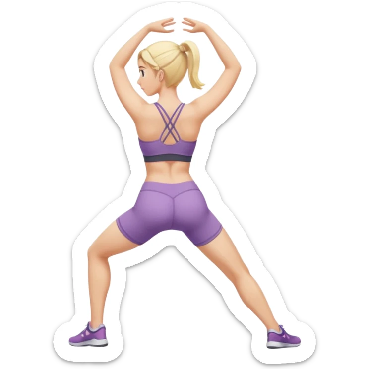 fullbody busty blonde woman cartoon emoji style back view twisting or stretching SFW no nudity sticker