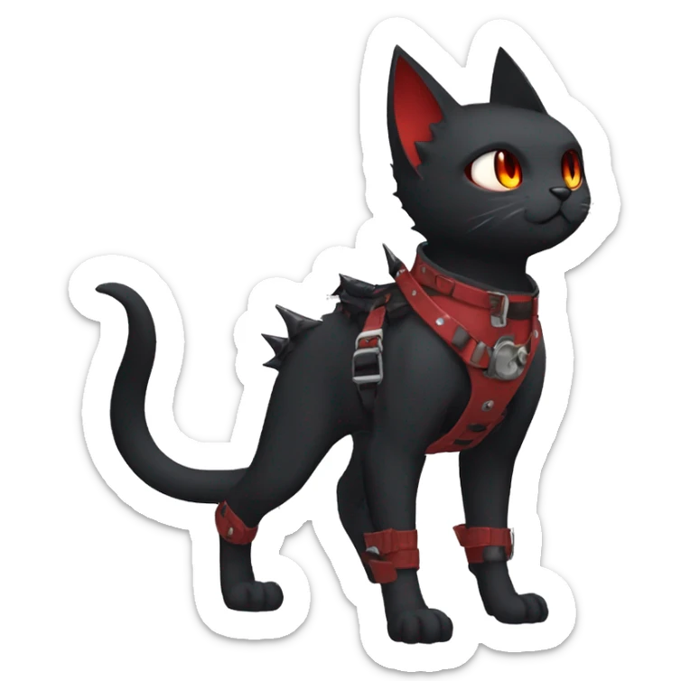 cool edgy black punk red ethereal fantasy nargacuga-bat-cat-Fakemon collar harness full body sticker
