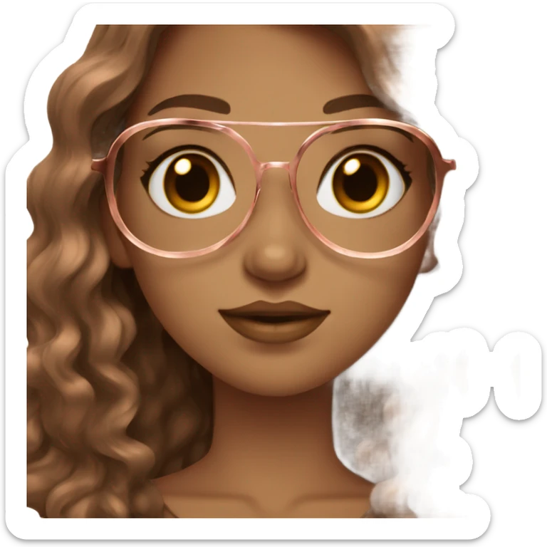 a girl brown wavy hair brown eyes rose gold glasess sticker