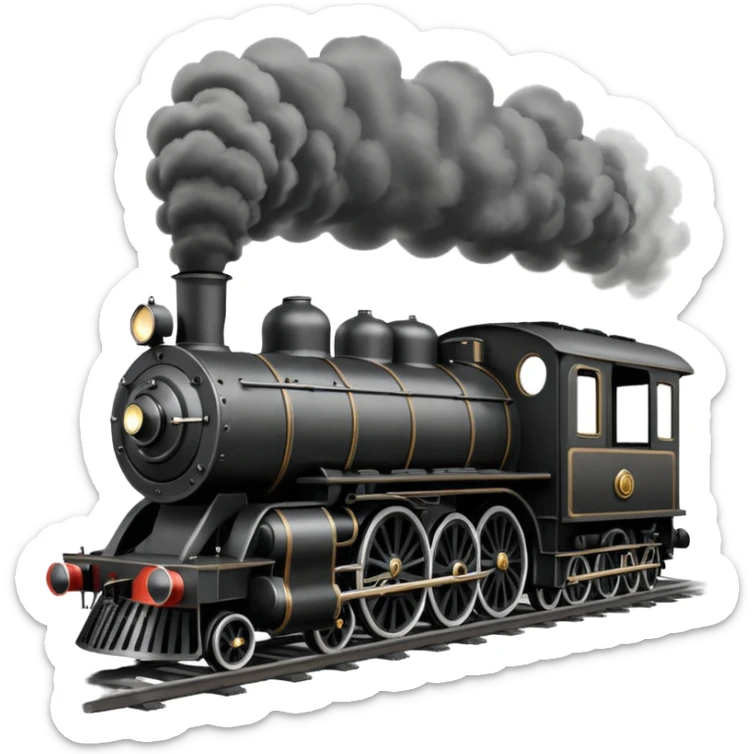 an old-fashion steam train seen head-on as it moves down the tracks sticker